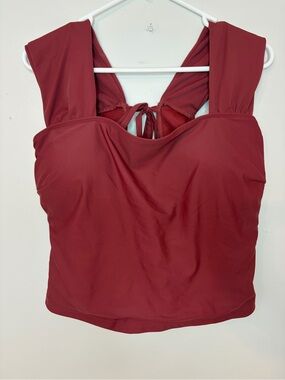Janela Bay XXL Burgundy Tankini Swim Top Wide Strap Tie Back